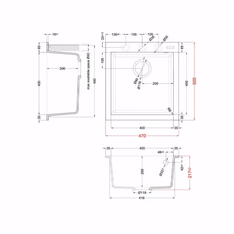 Lavello da incasso Elleci Quadra 102 con una vasca in Granitek Espresso Marrone L 47 cm x P 50 cm – 2
