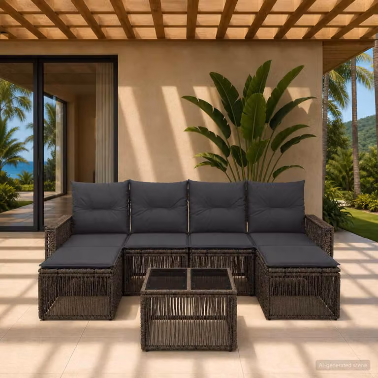 Maison Exclusive - Set da giardino composto da 7 pezzi. Divano e poltrone in rattan sintetico, colore grigio e grigio scuro