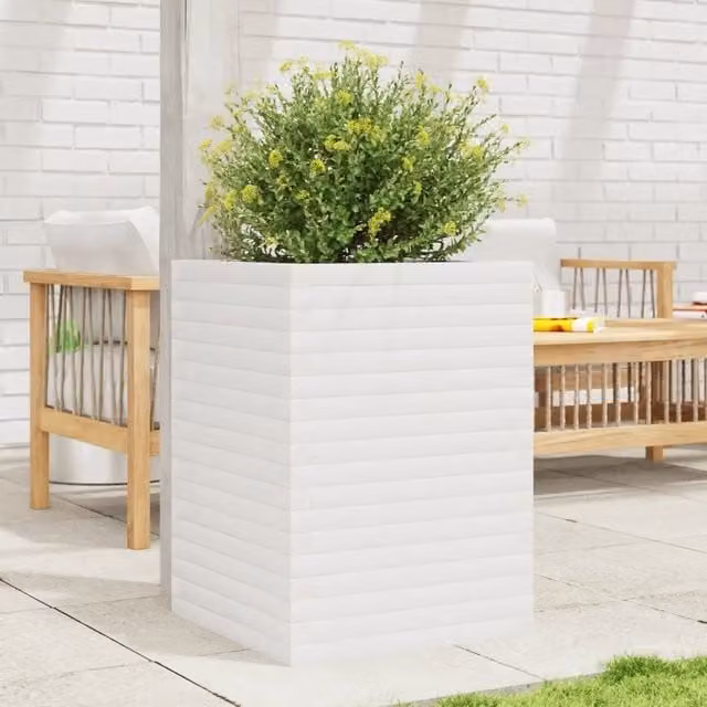 Fioriera da giardino e balcone Design Mania in legno massello di pino bianco laccato L/P/H: 50 x 50 x 68,5 cm