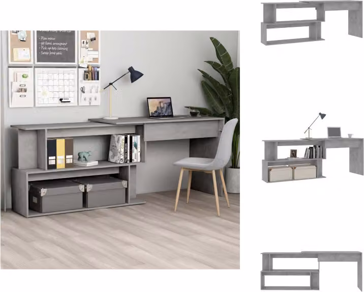 vidaXL Scrivania ad angolo in cemento grigio 200x50x76 cm in legno - Scrivanie