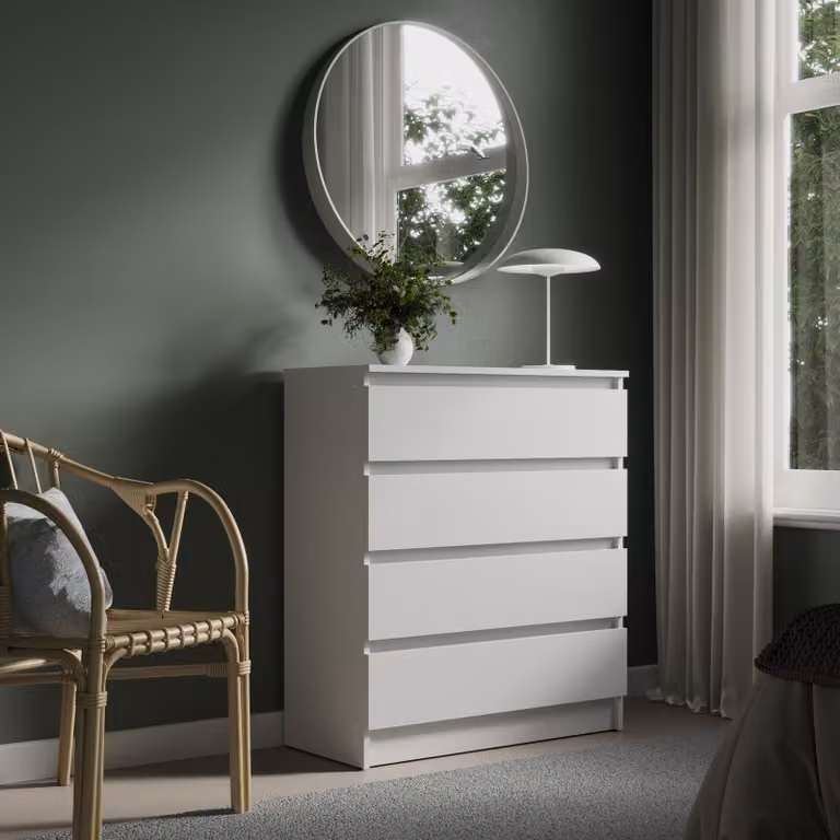 Cassettiera 76 | 80 | 100 | 120 | 140 cm di larghezza con cassetti Cassettiera in legno bianco Mobile con credenza Credenza Credenza Organizzatore larghezza 76 cm 4 cassetti