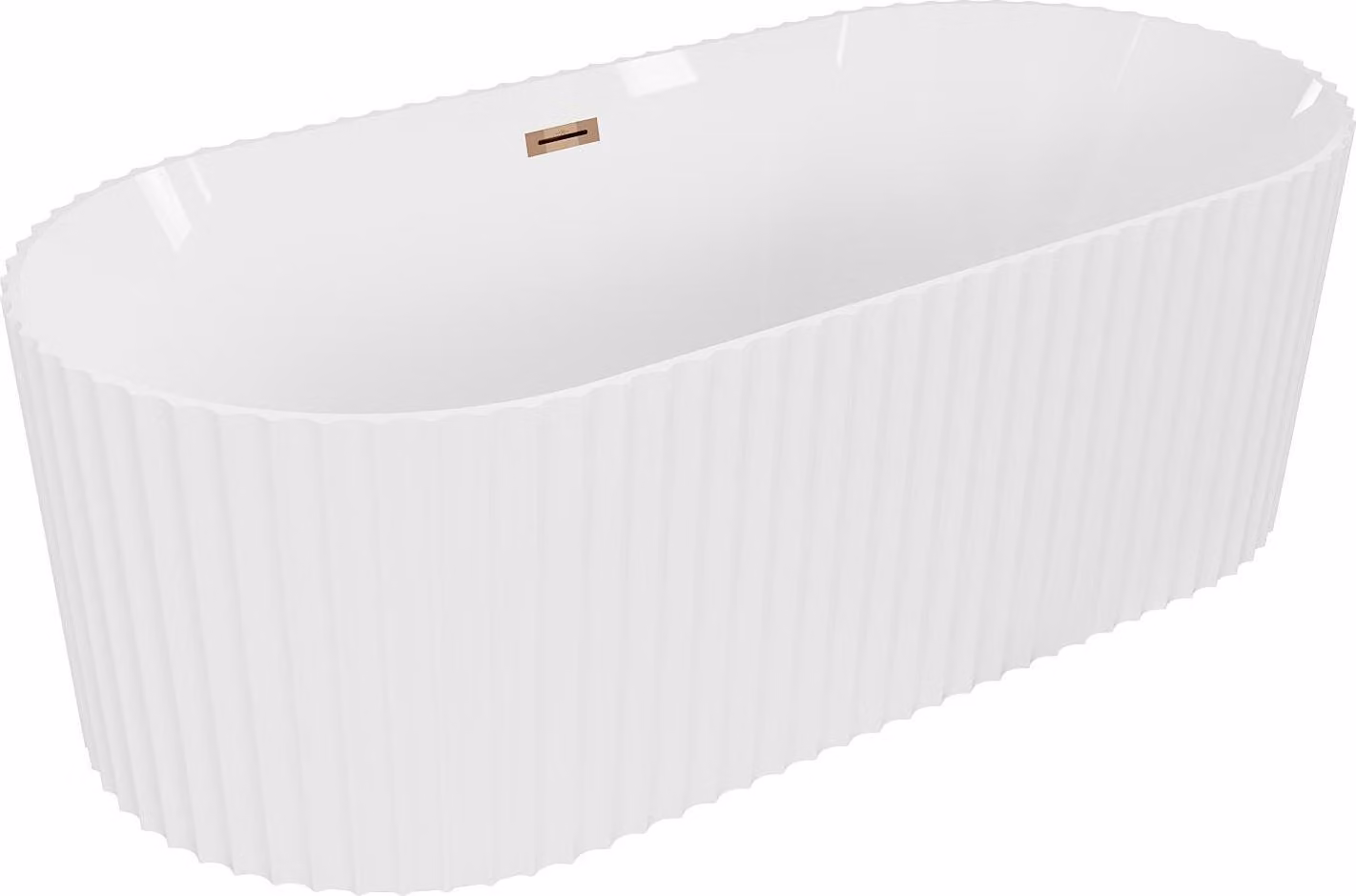 Mexen Paola vasca da bagno autoportante scanalata 170 x 80 cm, bianco lucido, troppopieno oro rosa - 52721708000-60