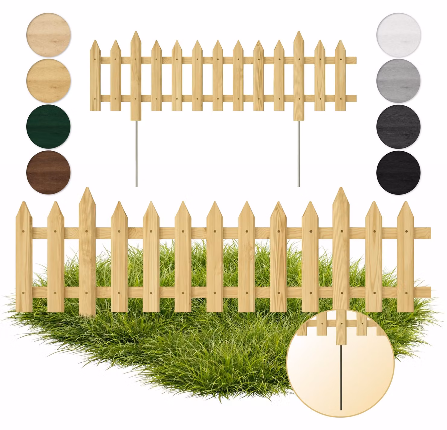 Floranica 1 pz Recinzione da giardino a incastro con pali in metallo per aiuole 100 cm x 20 cm Naturale