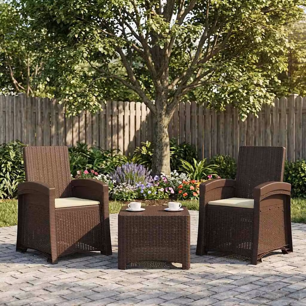 Set di 2 sedie da giardino reclinabili vidaXL in effetto rattan marrone con cuscini beige e braccioli