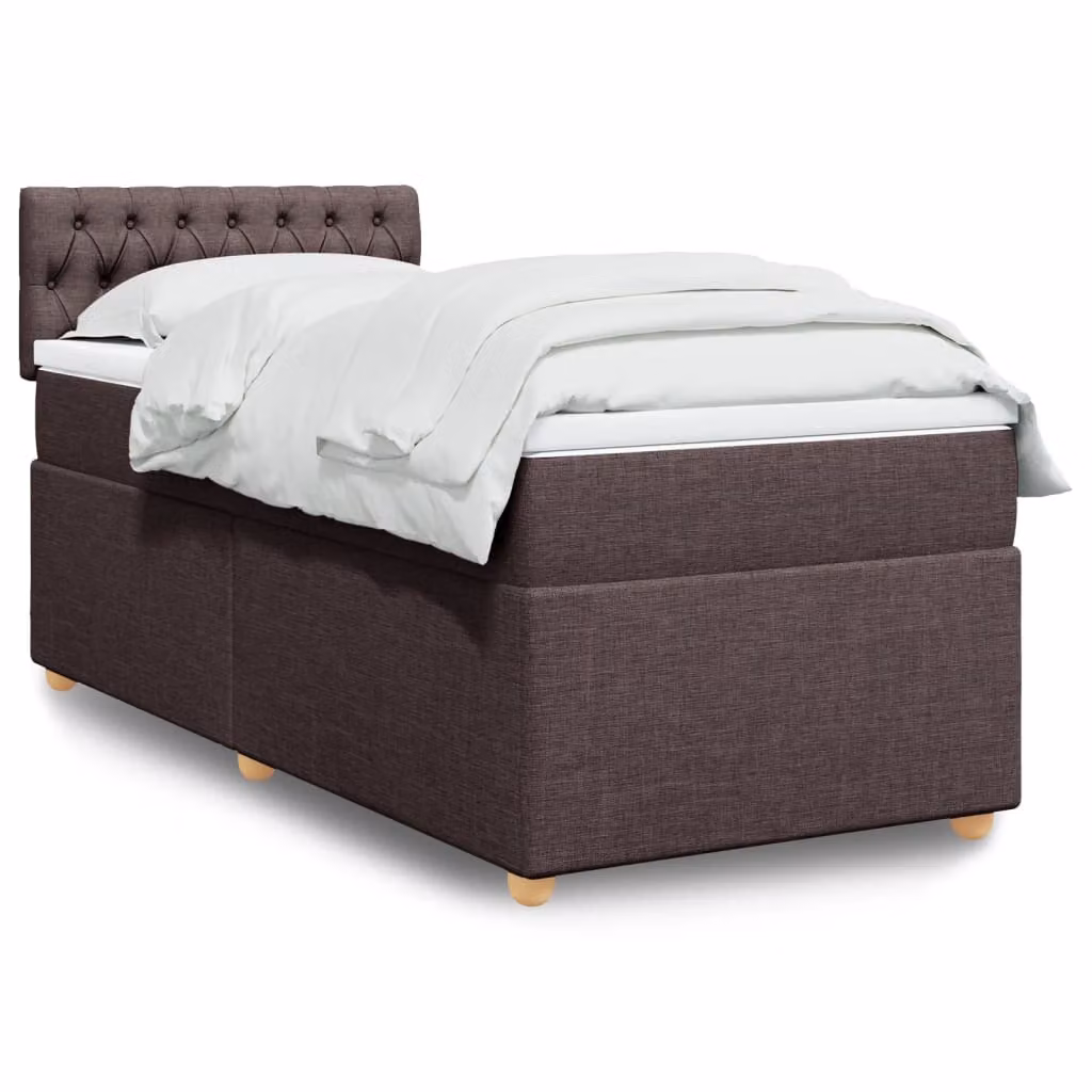 vidaXL Giroletto a Molle con Materasso Ibrido in Tessuto Marrone e Bianco L/P/H: 190 x 90 x 100,5 cm – 1