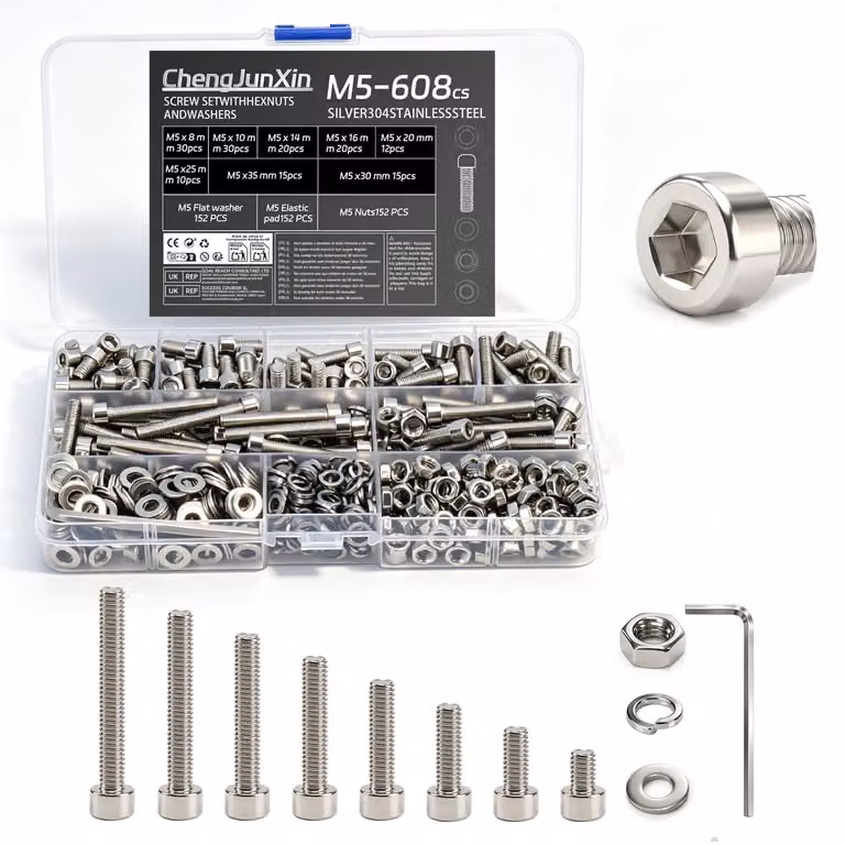 Set di 608 viti e bulloni in acciaio inossidabile, modello M5