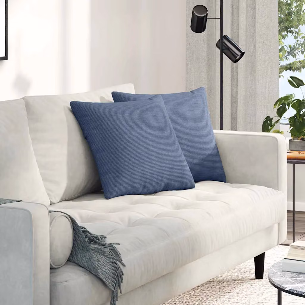 Set di 2 cuscini da divano quadrati vidaXL in tessuto a coste blu, L 45 cm x P 45 cm x H 45 cm