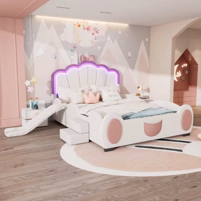 letto cartoon in pu rosa bianco 140 x 200 cm