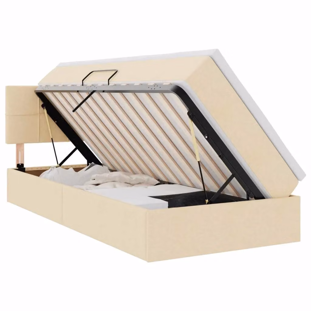 Letto con contenitore e illuminazione LED vidaXL in tessuto beige, L 200 x L 90 cm – 2