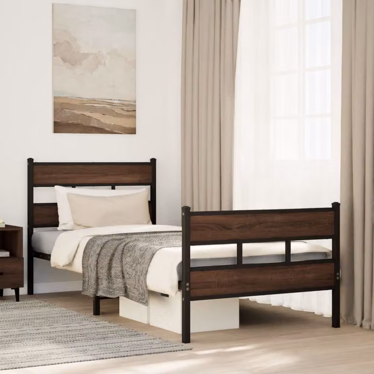 vidaXL Giroletto in metallo con testiera e pediera marrone L/P/H: 190 x 90 x 95 cm