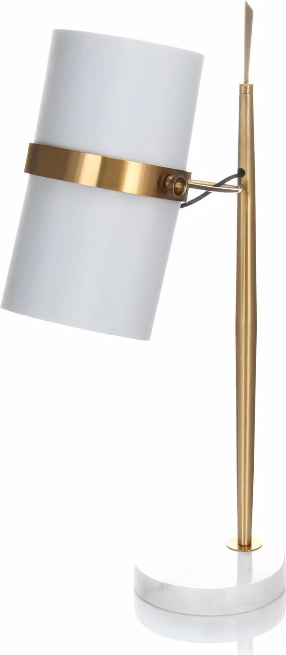 Lampada da tavolo Padiro, 25 x 29 x 69 cm - bianca e dorata - tessuto - paralume cilindrico inclinato