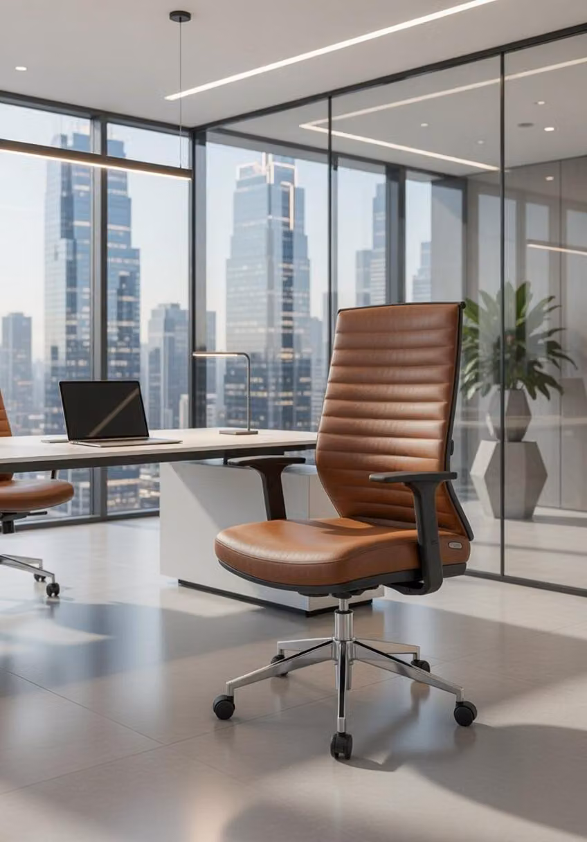 Sedia da ufficio in ecopelle, ergonomica, con braccioli regolabili