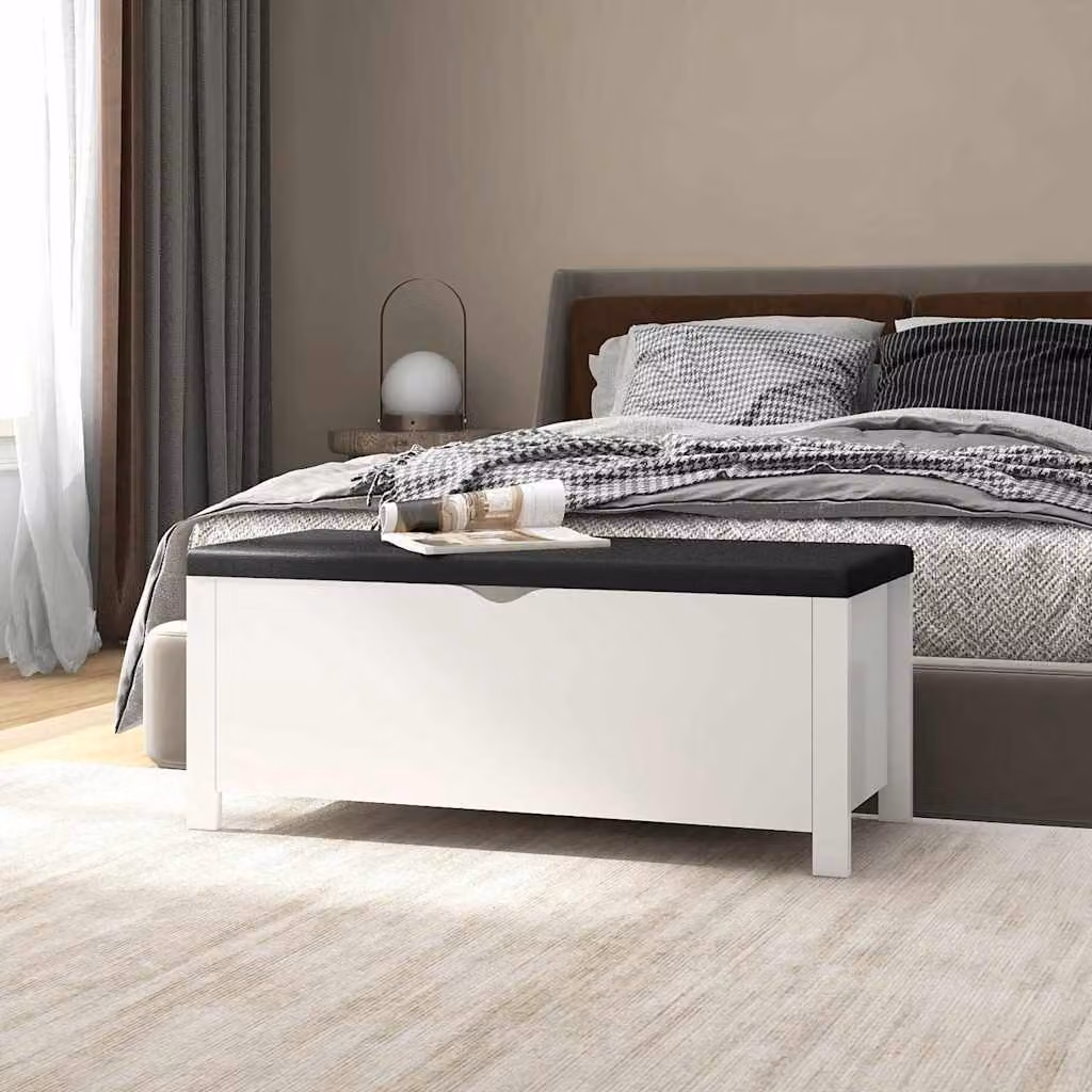 vidaXL Contenitore con Cuscino Bianco in Legno e Tessuto L: 105 cm, P: 40 cm, H: 45 cm