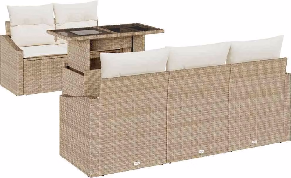 Set Divano da Giardino 6 pcs Beige Poly Rattan