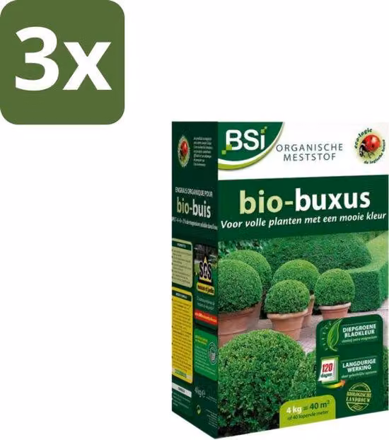 Fertilizzante biologico per bossi, per una crescita sana e foglie folte - 4 kg per 40 m² - Confezione grande - 3 pezzi