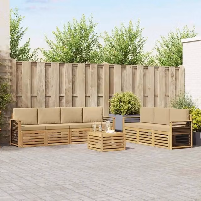 Set di divani da giardino vidaXL in legno di acacia con cuscini beige per 8 persone