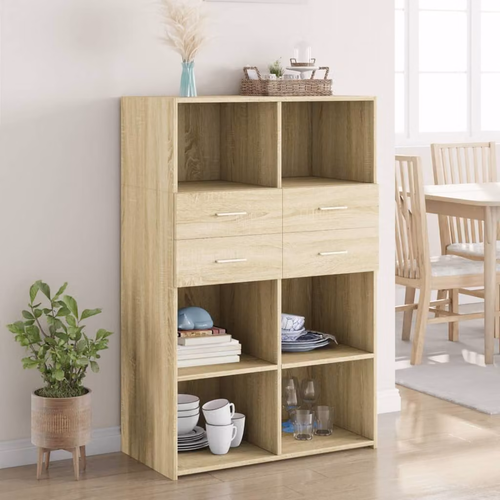 Credenza moderna vidaXL in legno multistrato e MDF, colore rovere Sonoma, L 80 cm x P 42,5 cm x H 124 cm – 1