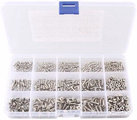 Set di componenti meccanici - 660 pezzi - Viti a testa cilindrica - Assortimento - Acciaio inossidabile - Include valigetta per il trasporto