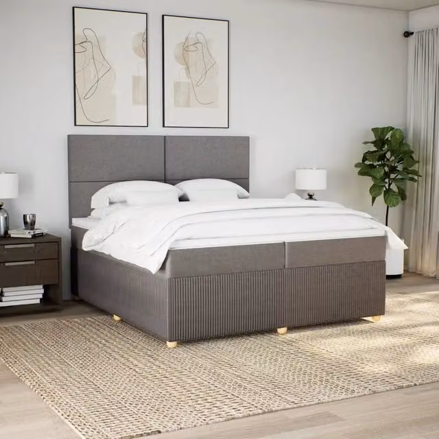 Letto Ibrido Moderno vidaXL con Struttura Imbottita e Illuminazione Sottostante, Colori Beige, Bianco e Grigio, L/P: 200 x 200 cm – 1