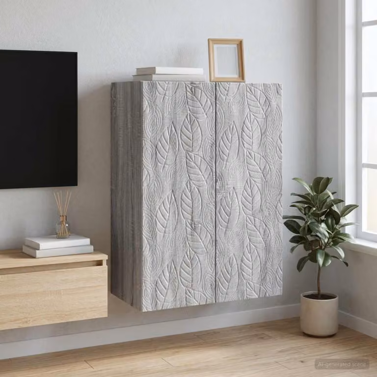 vidaXL Mobiletto a muro moderno in MDF grigio con ante a battente, L: 66 cm, P: 34,5 cm, H: 90 cm
