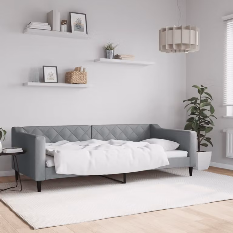 Letto da giorno vidaXL in tessuto grigio con struttura in metallo e legno, 90 x 200 cm