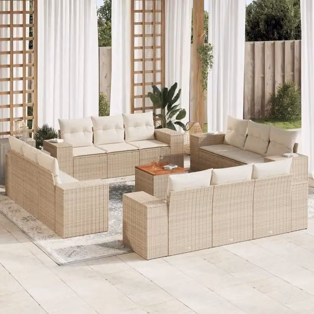 Set Divano da Giardino Moderno VIDAXL in Polyrattan con Cuscini Beige, 13 Pezzi, Forma a U – 1