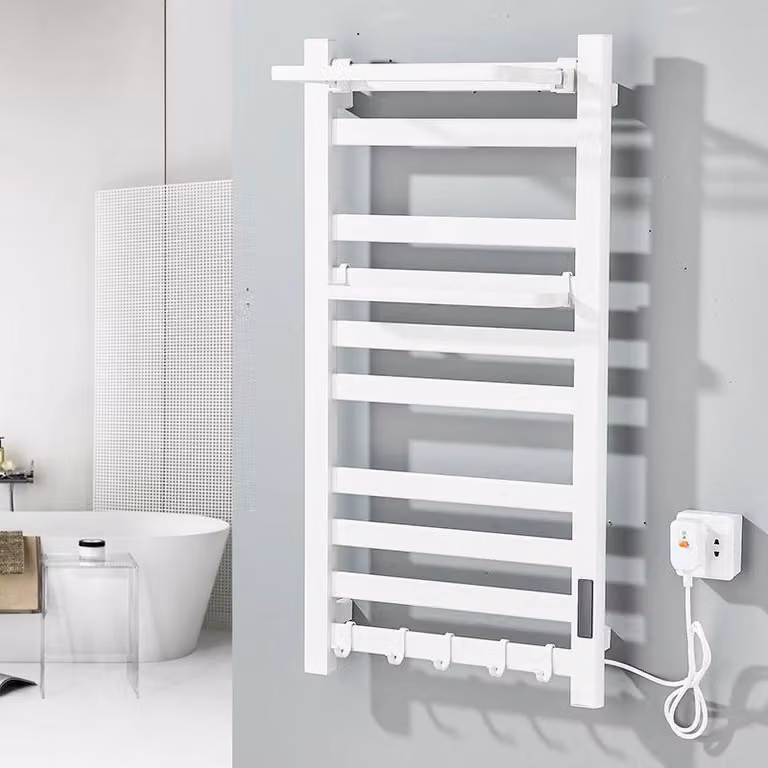 Asciugamani elettrico da parete - Modello 9649 - Display digitale - Risparmio energetico, 220V - Acciaio inossidabile, 58,5x55 cm - Bianco