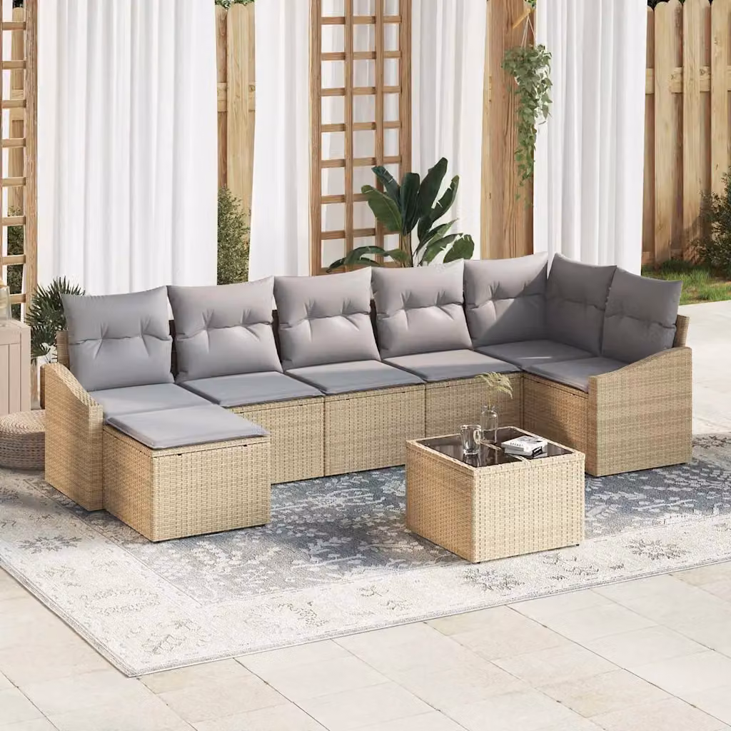 Set di divani da giardino vidaXL 8 pezzi in polyrattan beige con cuscini