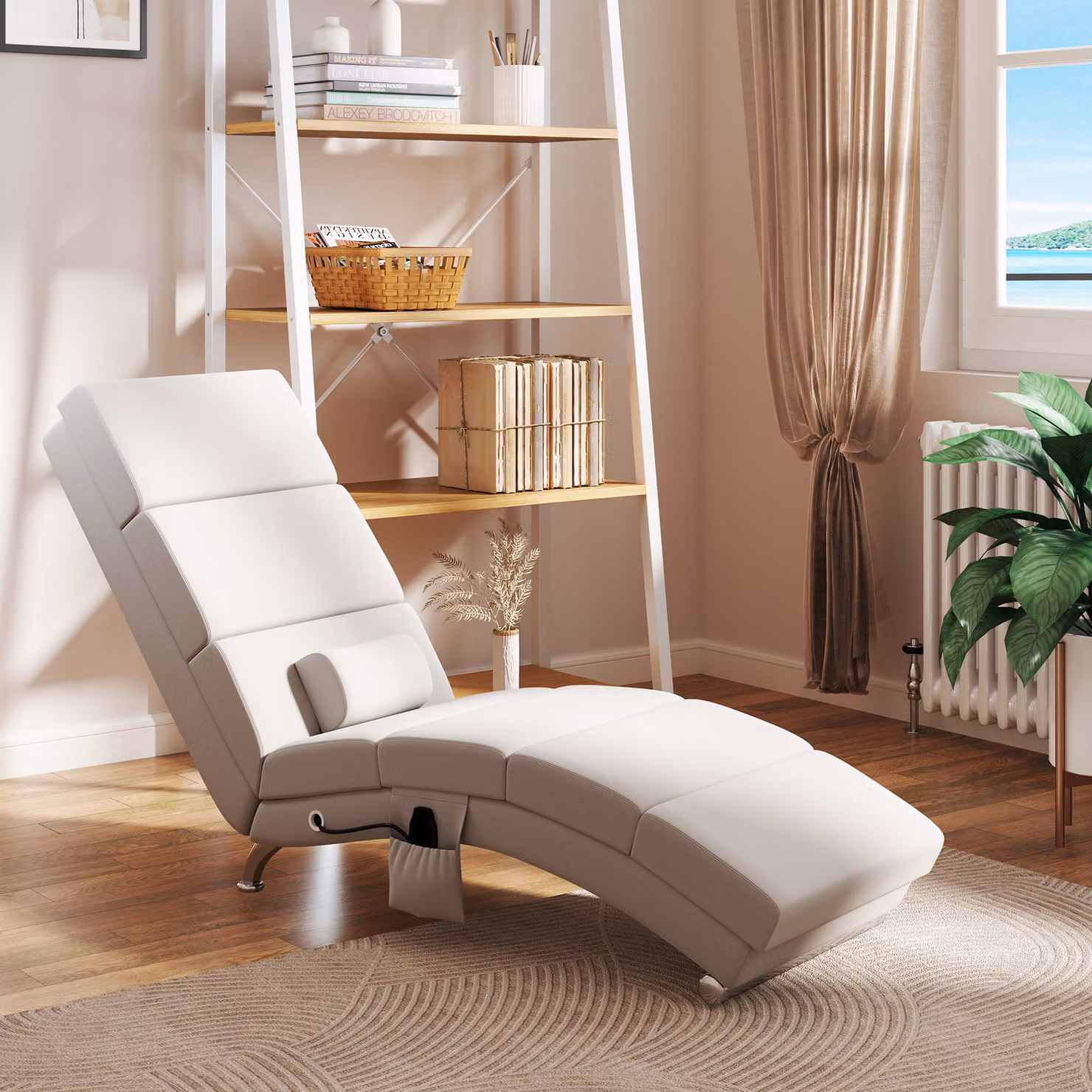 Poltrona relax HOMCOM chaise longue con massaggio e riscaldamento, tessuto effetto lino, beige – 2