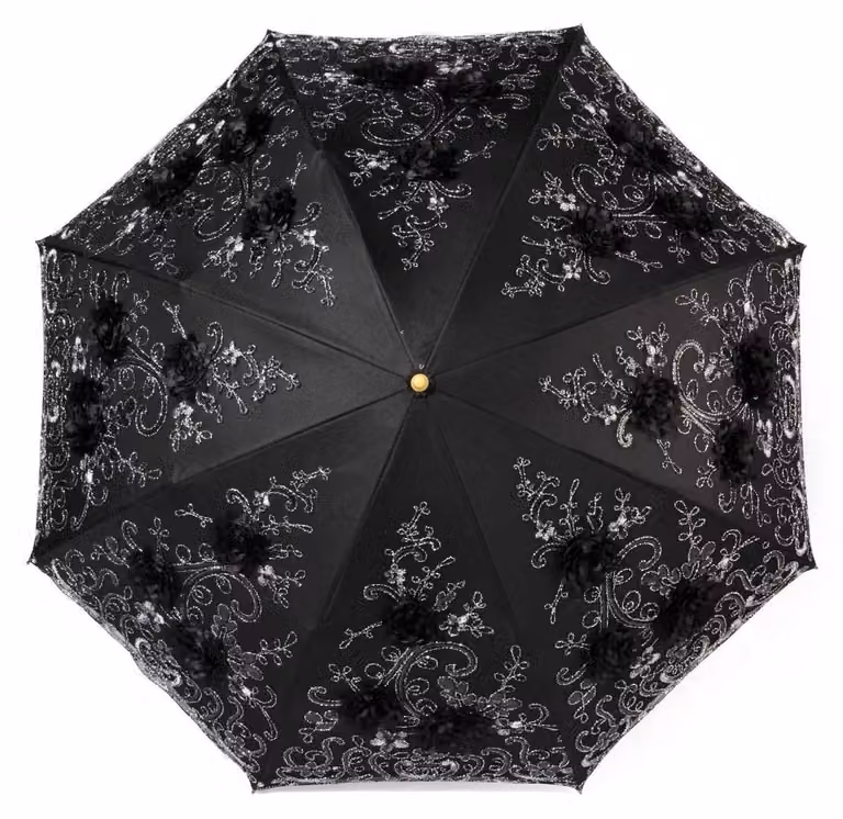 Ombrello pieghevole da donna, elegante, parasole, ombrello da sposa, nero, 85 cm