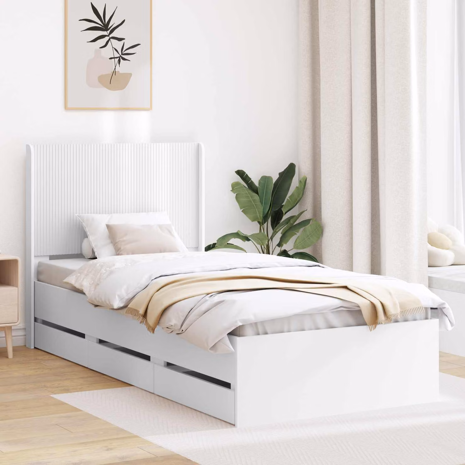 Letto moderno vidaXL con stoccaggio e testata in legno bianco L: 140 cm, P: 105 cm, H: 203 cm