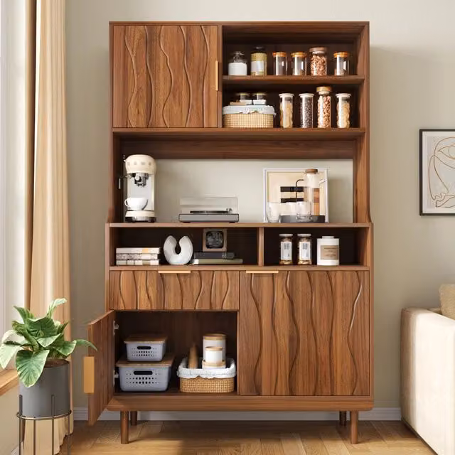 Desviae Dispensa alta con ripiani aperti ante e cassetto in MDF e pannello truciolare noce per cucina 100 × 32 × 170 cm