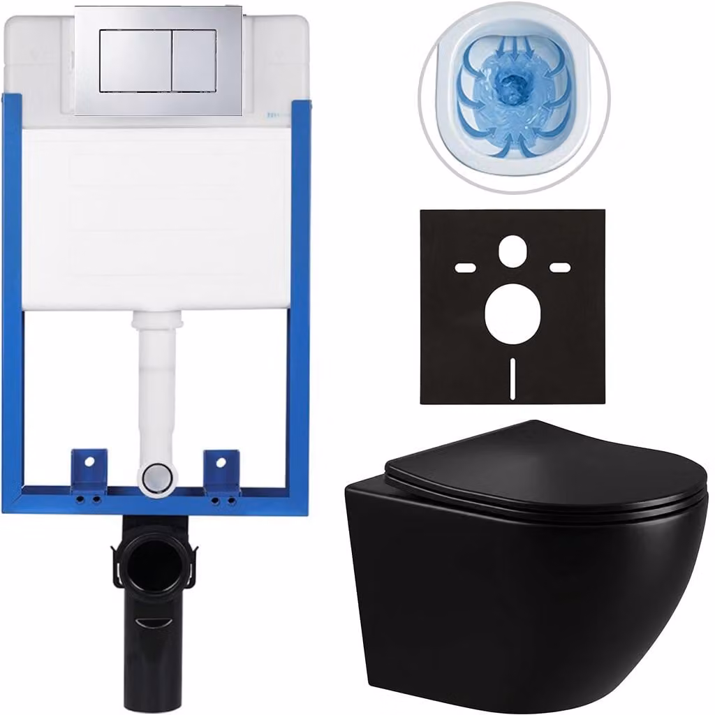 CERANO - Set completo per WC da incasso Lite/Verde - nero lucido - pulsante WC Classic, cromato - da incasso - 49x36 cm