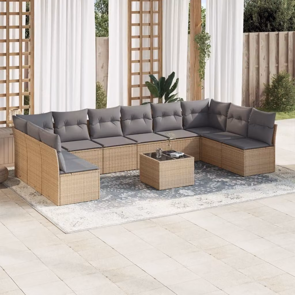 Maison Exclusive - Set da giardino 11 pezzi con cuscini in polyrattan beige