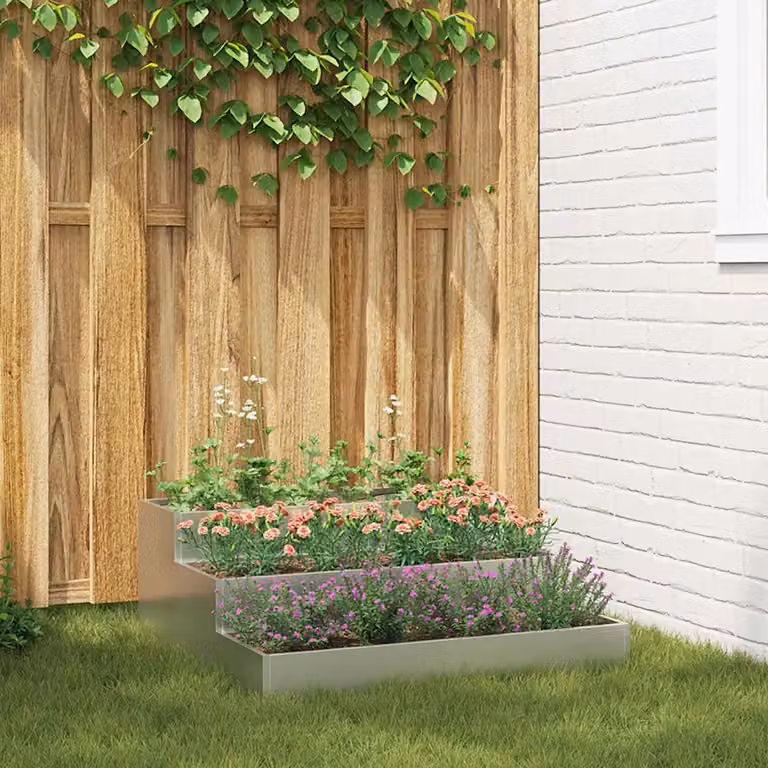 Vaso da giardino vidaXL in acciaio zincato argento L 90 x P 90 x H 35 cm