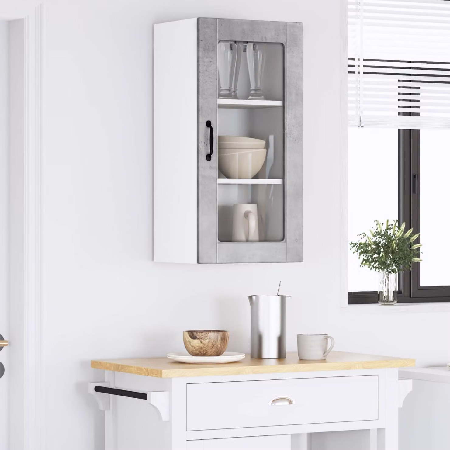 Mobile da parete LUCCA vidaXL in legno e vetro, Grigio Cemento, L 40 cm x P 31 cm x H 80 cm