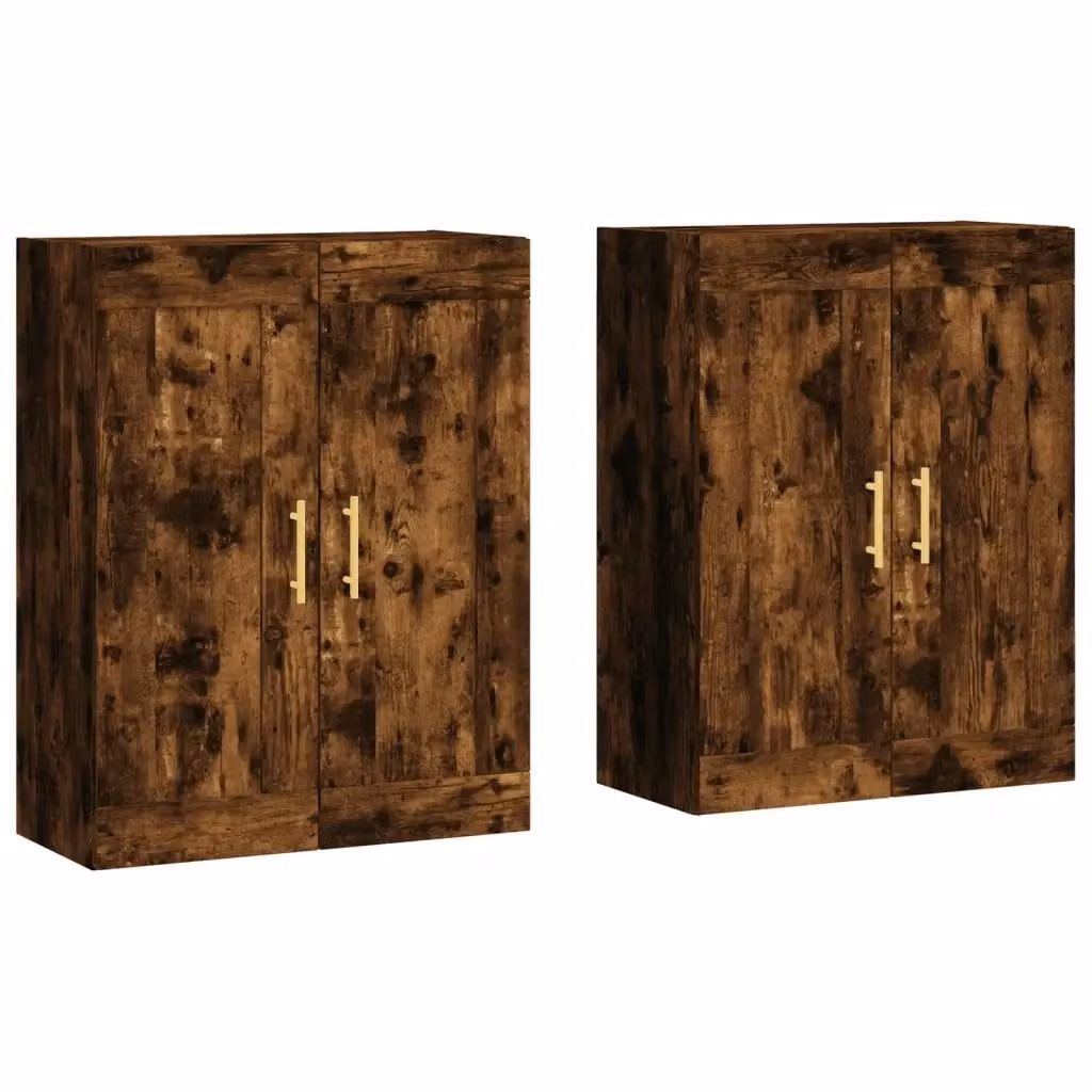 Set di 2 armadietti a parete vidaXL in legno e metallo color rovere fumo marrone per bagno con ante a battente