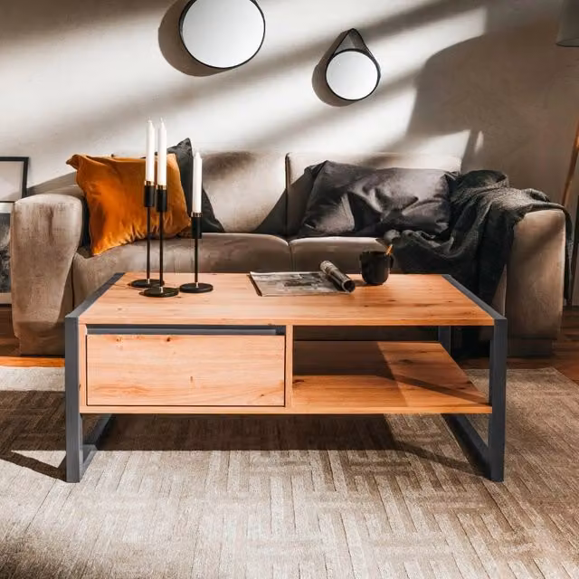 Tavolino da salotto moderno Denver55 in legno colore quercia e antracite L: 100 cm, P: 55 cm, H: 40 cm
