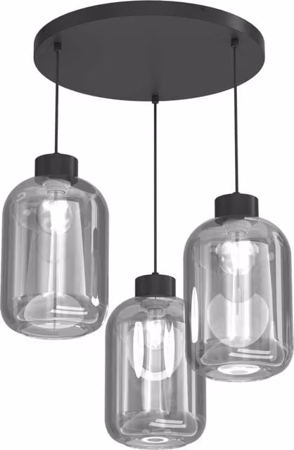 Lampada sospesa Galante Luminex con 3 luci in metallo nero e vetro fumé, attacco E27, dimmabile