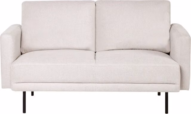 Divano a 2 posti in tessuto beige chiaro e gambe in metallo stile moderno e minimalista
