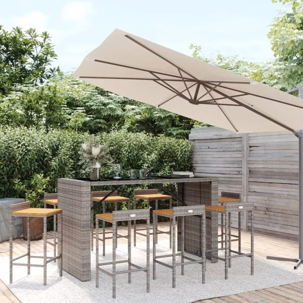 Maison Exclusive - Set Bar Giardino 9pz Grigio Polyrattan e Legno Massello Acacia