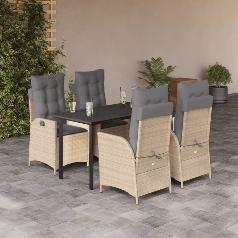 Maison Exclusive - Set da Pranzo da Giardino 5 pz con Cuscini Beige in Polyrattan