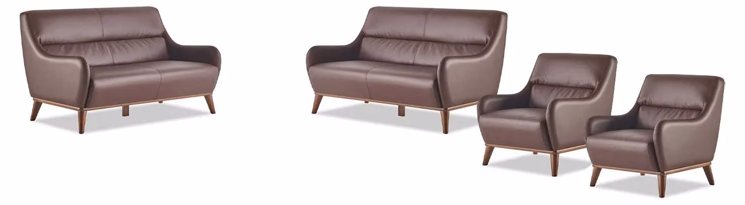 Sitzmöbel Komplett-Set 2-Sitzer Sessel Braun Leder Klassisch Leder Holz