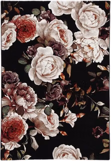 Tappeto rettangolare con motivo floreale stile shabby chic Leroy Merlin, nero e multicolore, in polipropilene, L 230 x P 160 cm