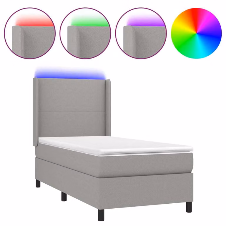 Letto a Molle Materasso e LED Grigio Chiaro 80x200 cm Tessuto