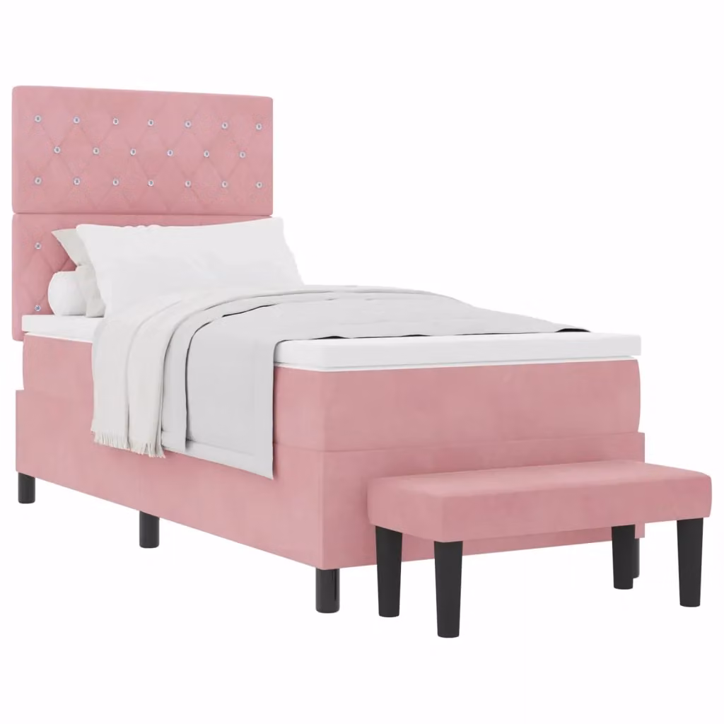 Letto a molle con testiera vidaXL in velluto rosa L: 100 cm, P: 200 cm, H: 128 cm – 2