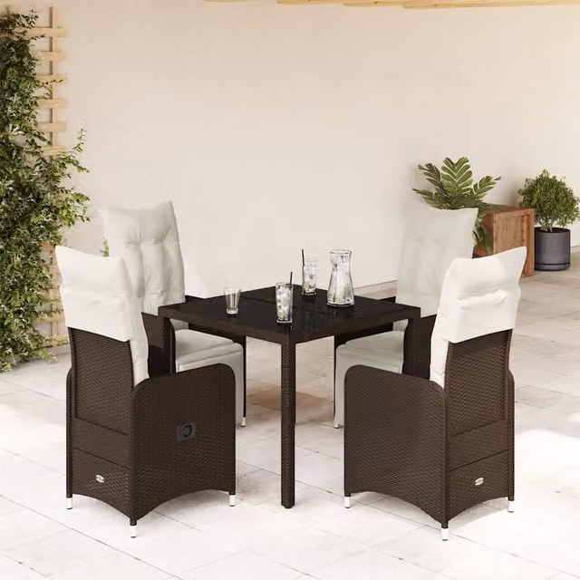 Set Bistrò da Giardino 5 pz con Cuscini in Polyrattan Marrone 3277188