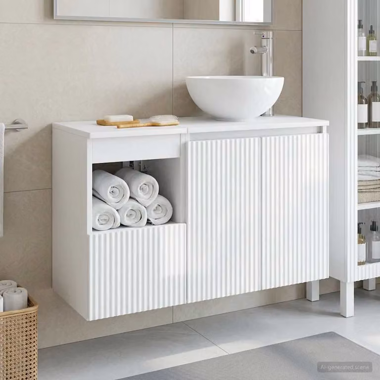 Set di mobili per il bagno vidaXL composto da mobile lavabo e pensile, design moderno in bianco lucido, L/P/H: 80,0 x 49,5 x 41,0 cm e 41,0 x 31,71 x 49,5 cm