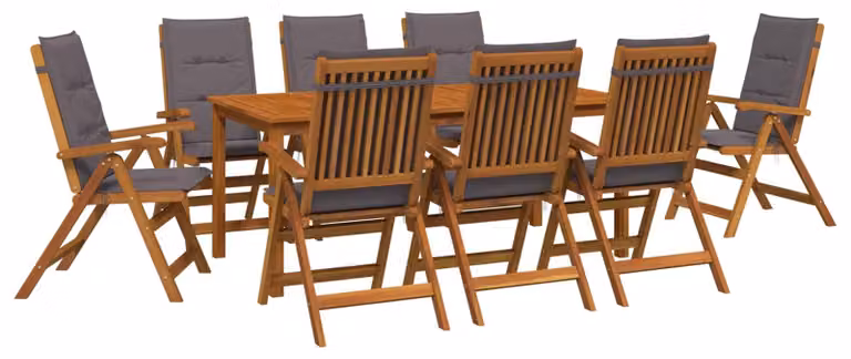 Set da giardino completo di 9 pezzi, per 8 persone, in legno massello di acacia naturale