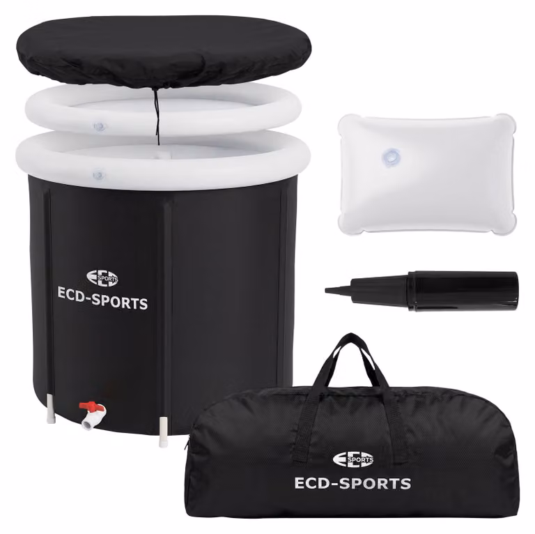 ECD Germany Vasca per bagno di ghiaccio Ø80 cm, vasca per ghiaccio con isolamento – Set completo da 350 L per bagni di ghiaccio, crioterapia e rigenerazione – Vasca pieghevole per bagno di ghiaccio da esterno
